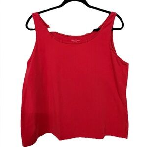 Eileen Fisher Coral-Red Scoop Neck Tank Sz XL 90% Organic Cotton Made in USA